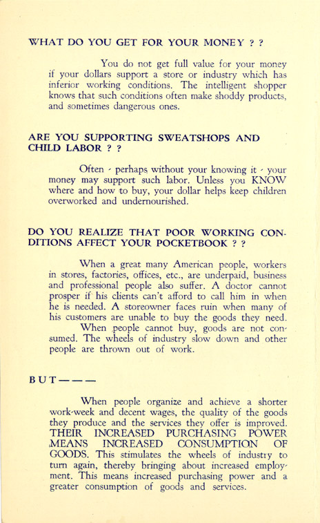 League of Women Shoppers pamphlet