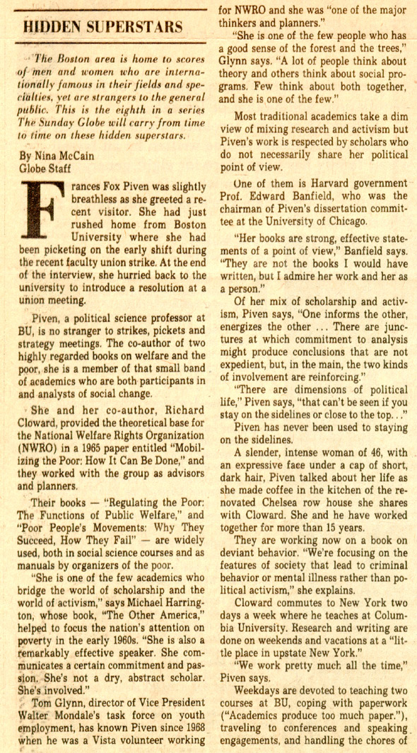 Boston Sunday Globe 
Article