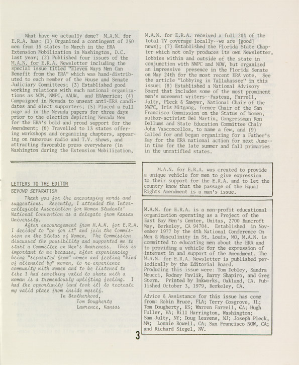 M.A.N. for E.R.A. newsletter