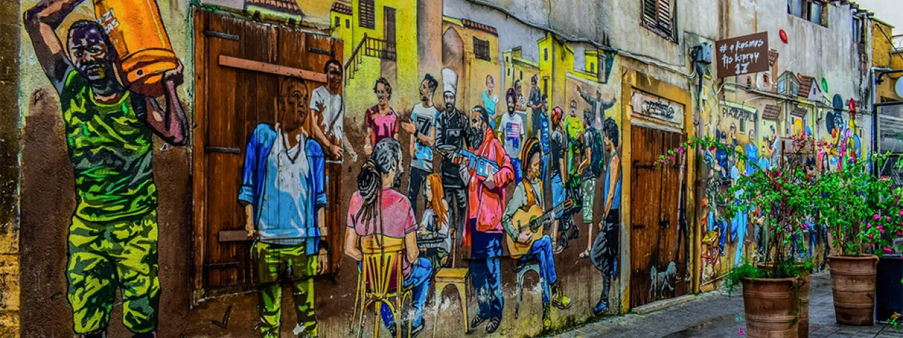 A photo of graffiti in a city