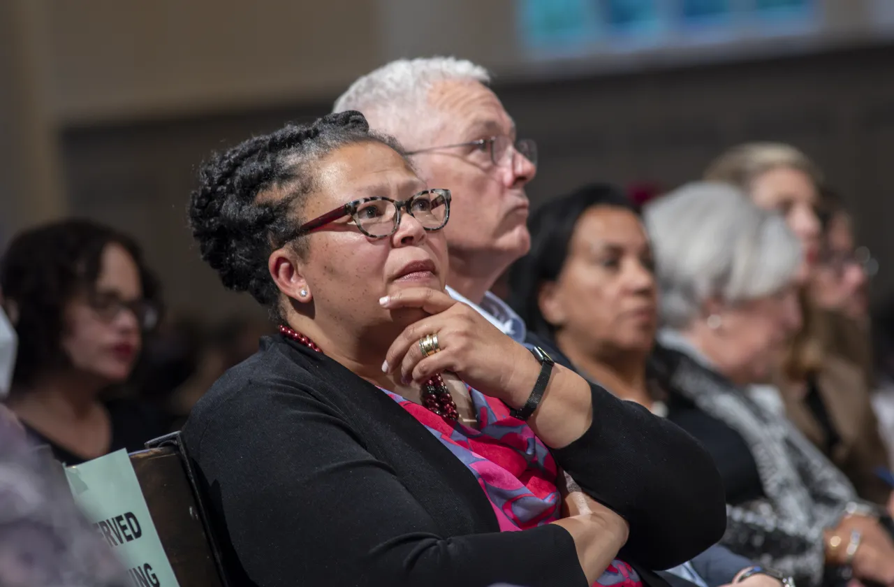 Sarah Willie-LeBreton listening during a lecture.