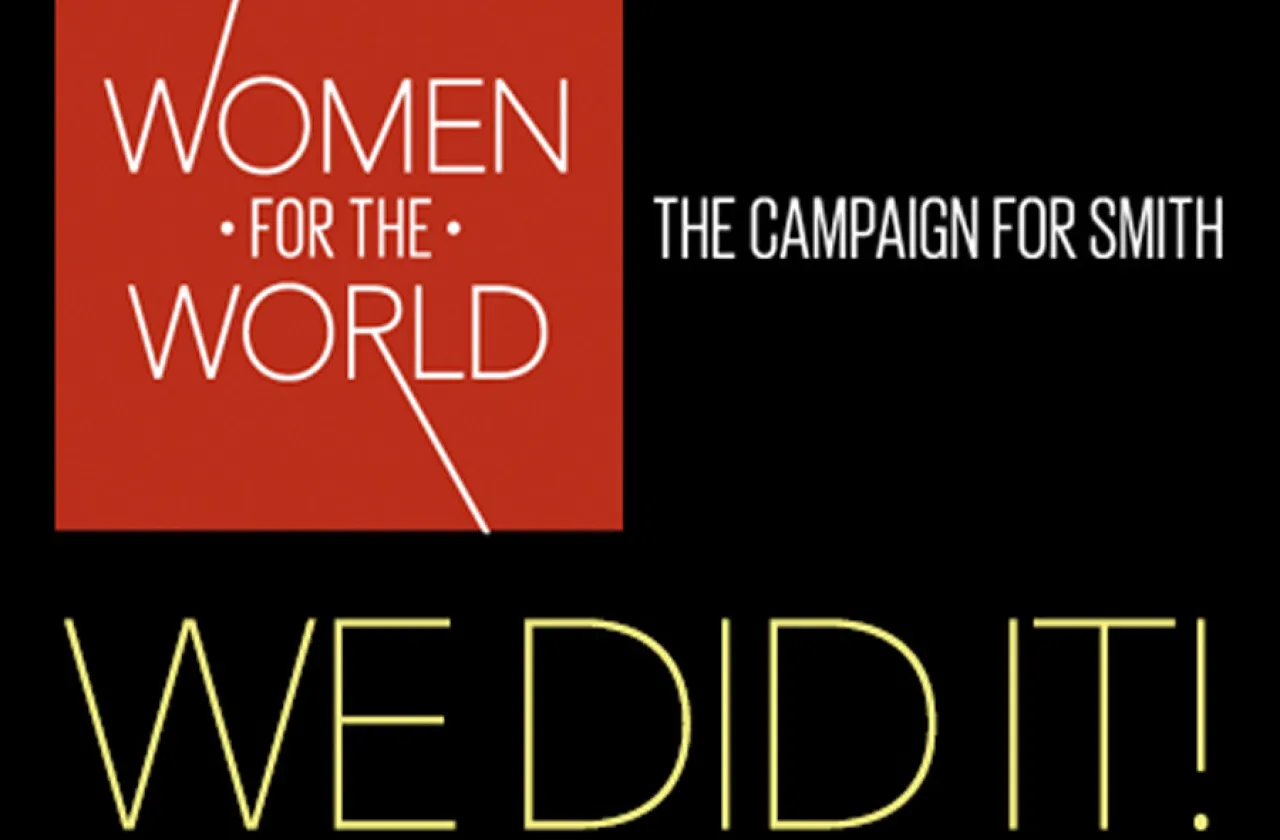 Black, red, and yellow graphic for Women for the World Campaign
