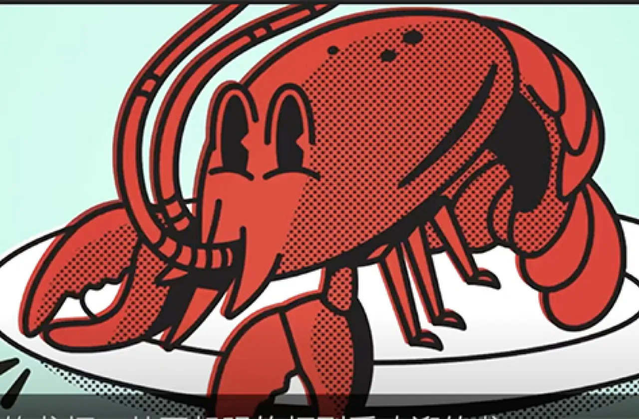 Video still of a lobster image from a CCH 221 class project by Elizabeth Carney ’21