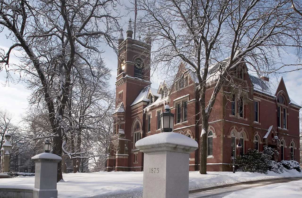 college hall in winter