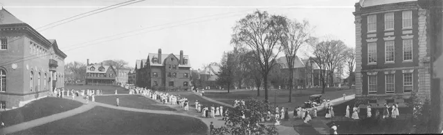 The lawn between Neilson Library and Seelye Hall in 1910