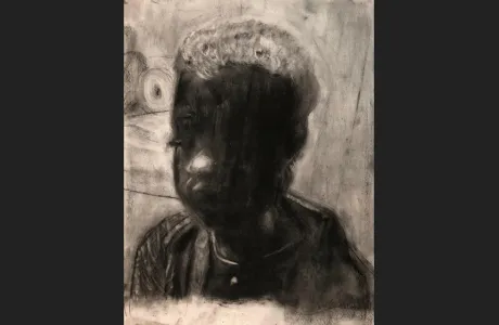 Charcoal drawing of a little boy by Fay Adan '21
