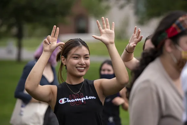 A student participating in a group activity.